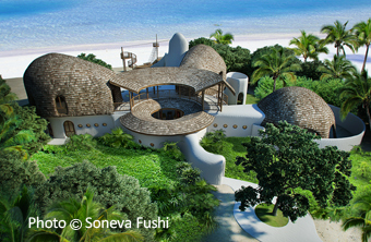 Vue aérienne sur Le Den à Soneva Fushi Vue aérienne sur Le Den à Soneva Fushi
