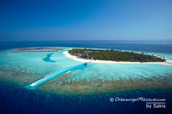 Vue aérienne sur Anantara Kihavah Maldives