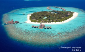 An aerial View of the splendid Anantara Kihavah Villas Maldives
