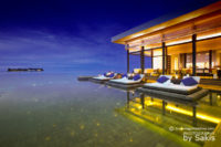An Exclusive Photo of Jumeirah Dhevanafushi Maldives : View from the "Ocean Pearls" Johara Restaurant Infinity Pool towards the main Island