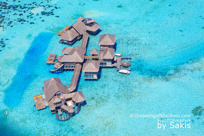 The Private Reserve at Gili Lankanfushi Maldives, the World's biggest Water Villa, aerial photo