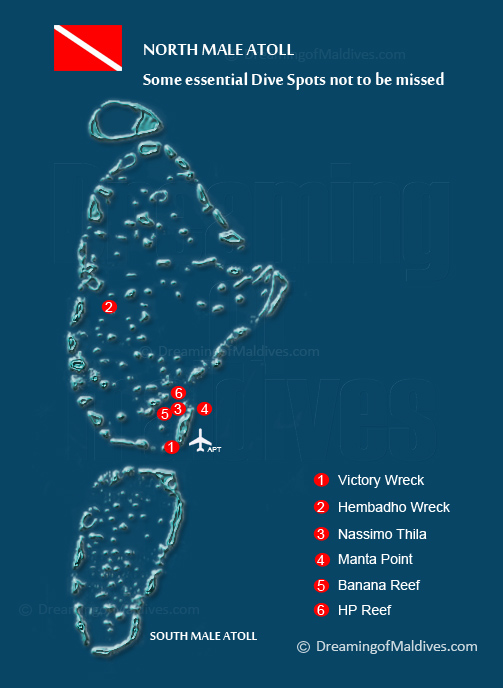 Map of the most essential dive sites of North Male Atoll - Maldives