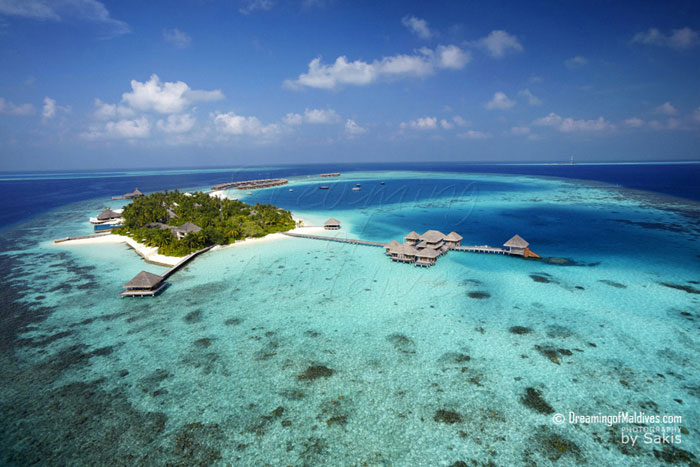 Huvafen Fushi Aerial View - From Left to Right, The GYM pavilion and the Spa on the right