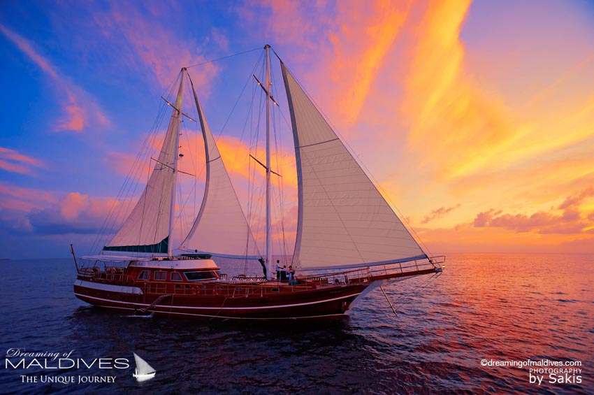 Sailing in Maldives at Sunset