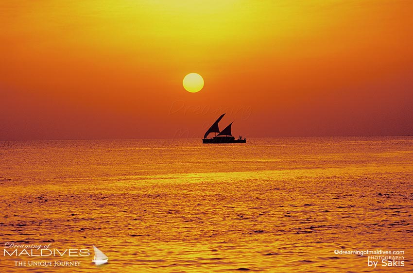 A luxury dhoni at Sunset