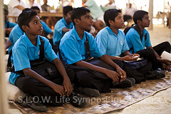 Maldivian students listening to the President Mohamed Nasheed at Slow life Green symposium at soneva Fushi maldives 2011