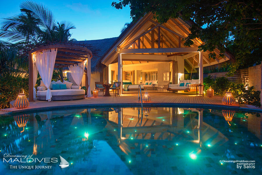 Milaidhoo Maldives Beach Pool Villa at Night