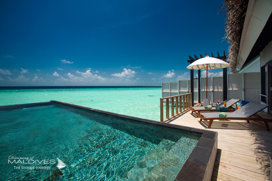 Ozen at Maadhoo Maldives. Water Villa Deck at Day