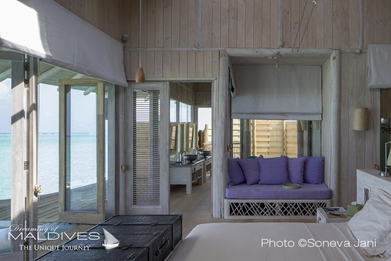 Soneva Jani water villa master bedroom