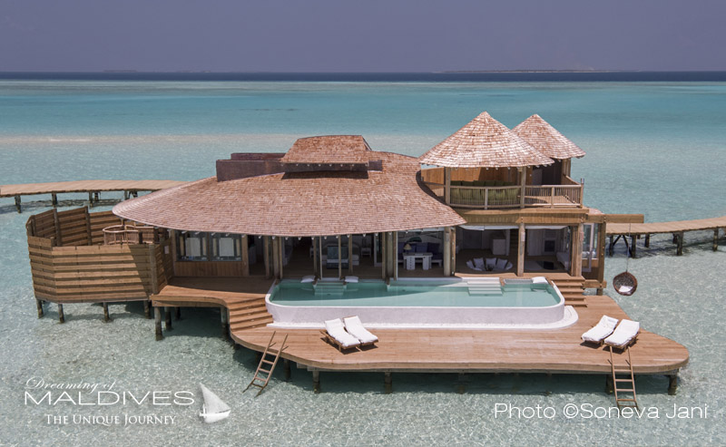 Soneva Jani water villa Aerial