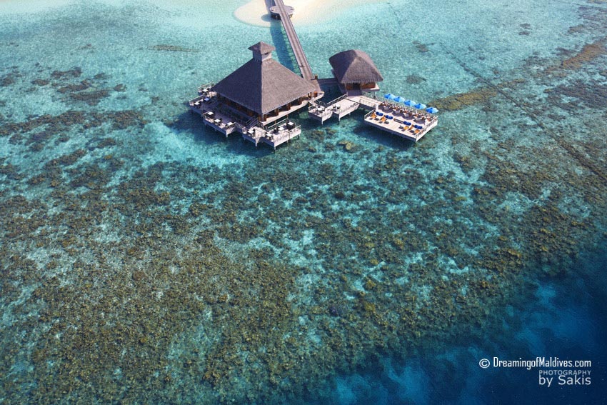 Huvafen Fushi raw restaurant. Aerial View