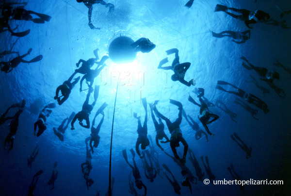 Umberto pelizarri free diving in Maldives at Six Senses Laamu