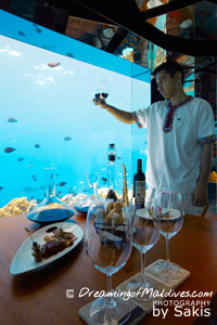 The unique underwater Wine Tasting session with Wine Guru Nilesh Bootun - SEA Anantara Kihavah underwater Wine Cellar