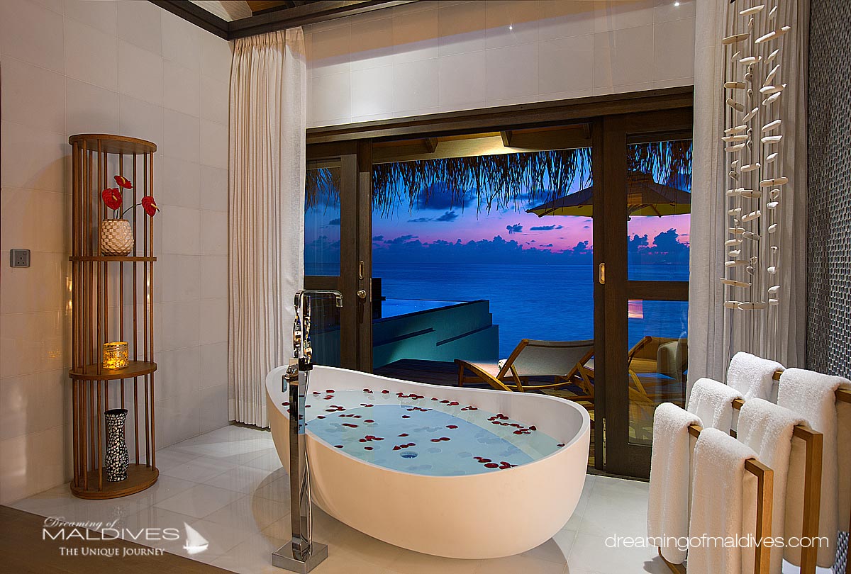 Ozen at Maadhoo Maldives. View from a Water Villa Bathroom