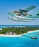 le premier transfert sur l'hydravion the Flying Turtle arrive au Six Senses Laamu