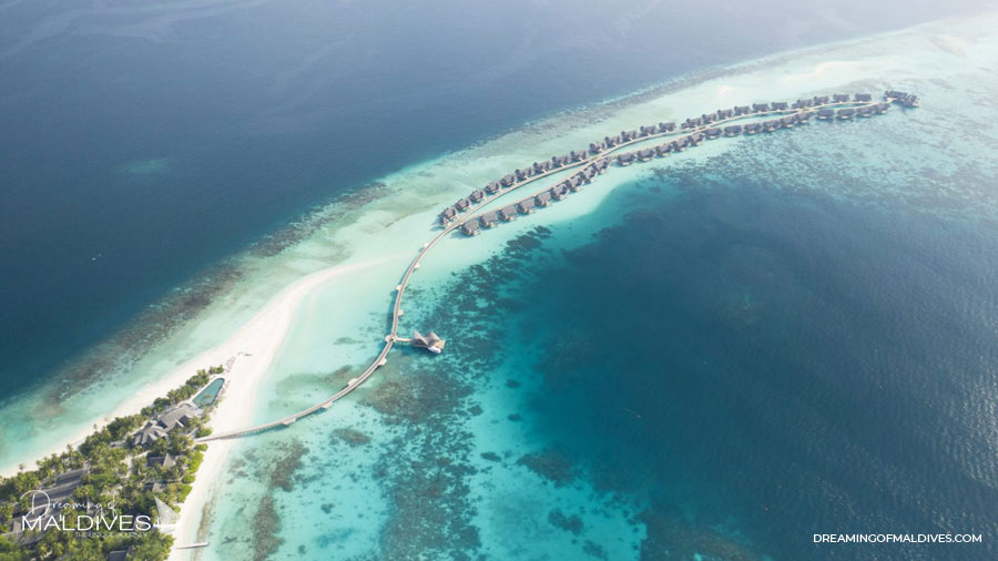 vue aérienne Joali Maldives les villas sur pilotis