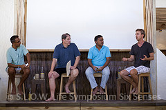 Edward Norton, Sonu Shivdasani, Jonathon Porrit et Mohamed Aslam soneva Fushi maldives 2011 Edward Norton, Sonu Shivdasani, Jonathon Porrit et Mohamed Aslam