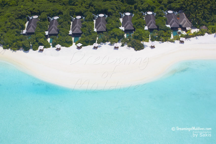 Anantara Kihavah Maldives - Vue Aérienne sur les villas sur plage