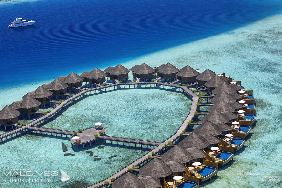 Baros Maldives Photo aérienne des Villas Pilotis Baros Water Pool Villas