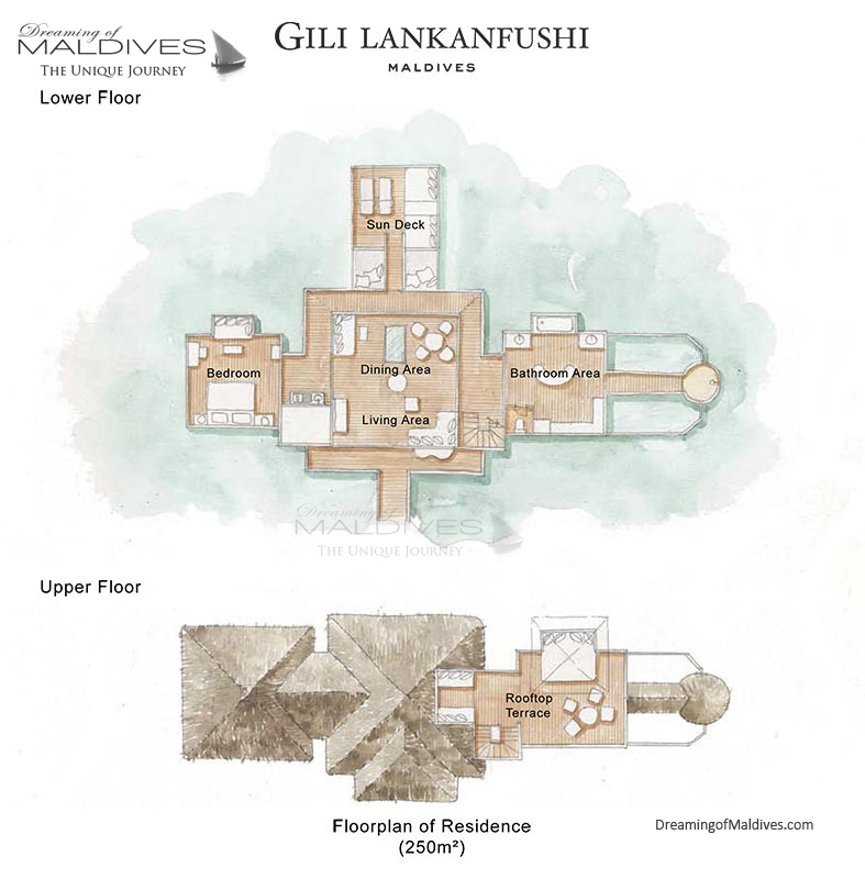 Plan de la villa sur pilotis Residence Gili Lankanfushi Maldives