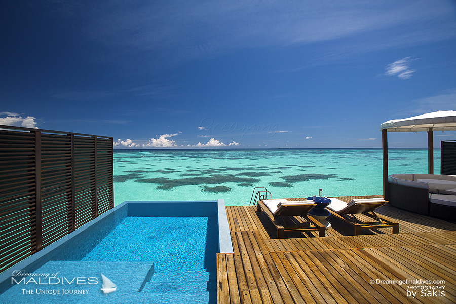 Hôtel W Maldives terrasse d'une Villa Pilotis Fabulous Lagoon Oasis Water Villa