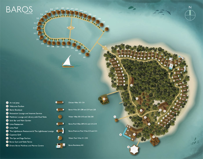Baros Maldives Plan de l'Hôtel