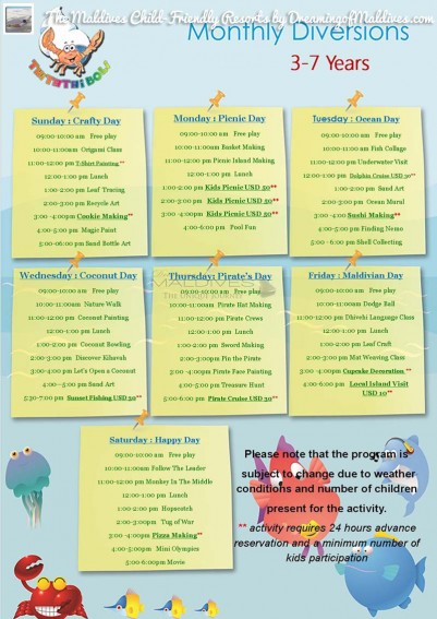 Le Programme et les activités du club-enfant à Anantara Kihavah Villas 3-7 ans