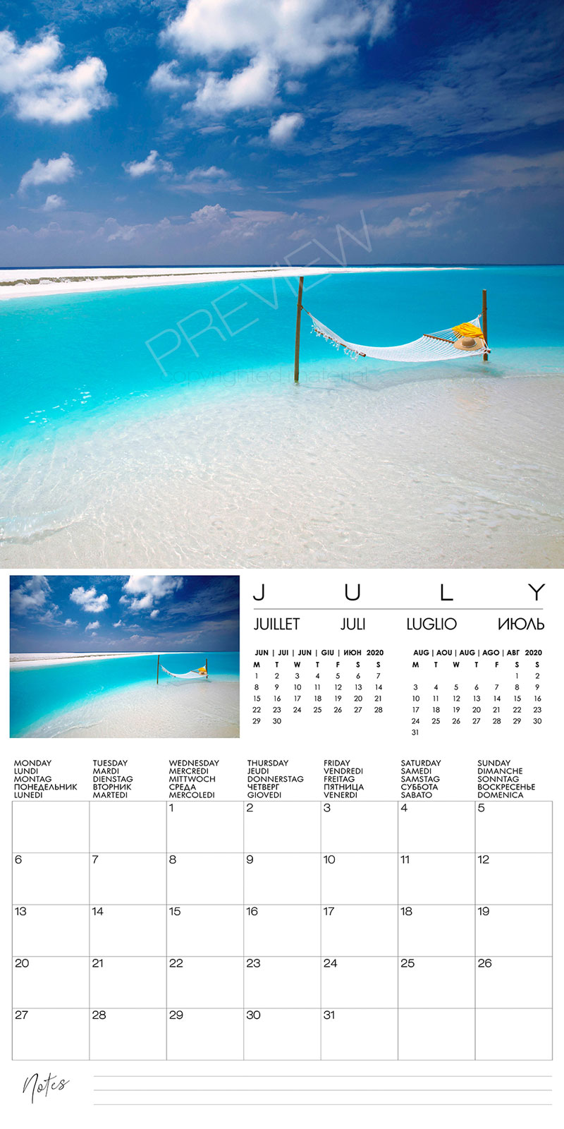 calendrier mural iles maldives 2020