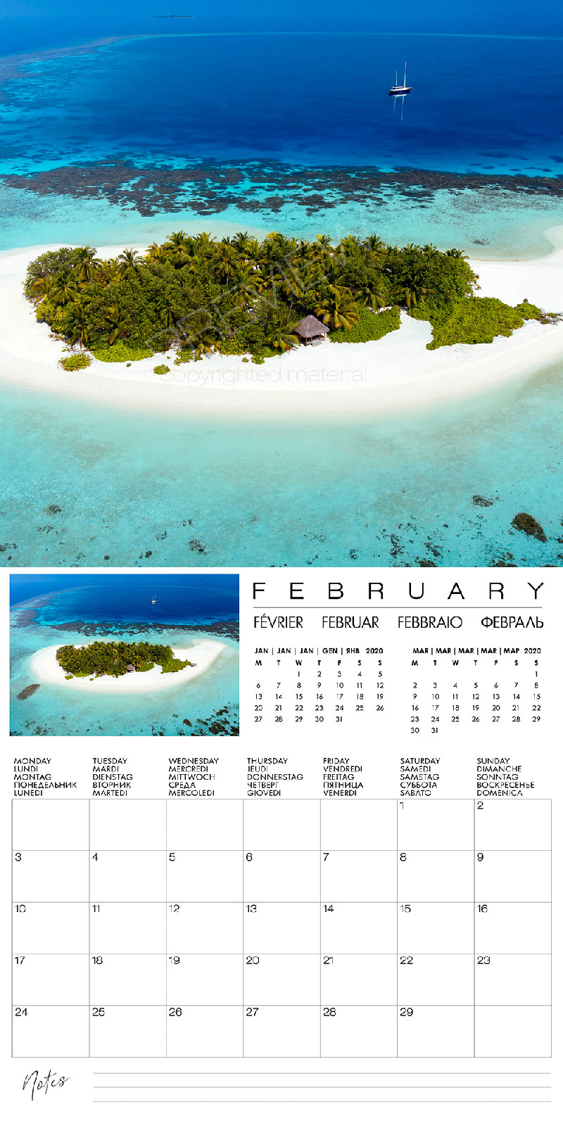 calendrier mural iles maldives 2020