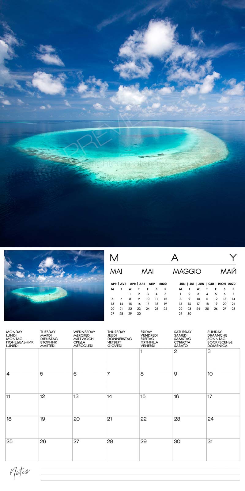 calendrier mural iles maldives 2020