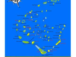 Carte des sites de plongées de l'Atoll de Noonu accessibles depuis Iru Fushi