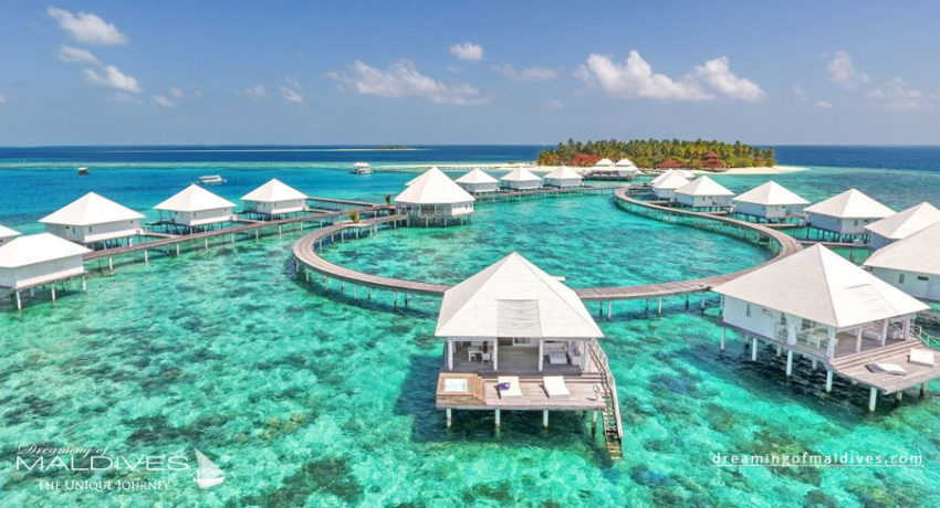 photo aérienne hôtels des îles Maldives