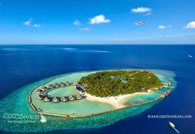 photo aérienne hôtels des îles maldives