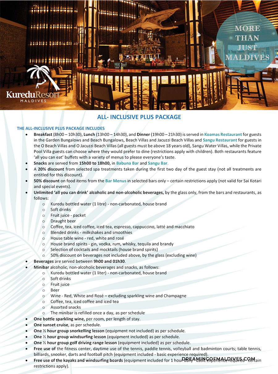 La formule Tout Inclus PLUS Kuredu MAldives en détail