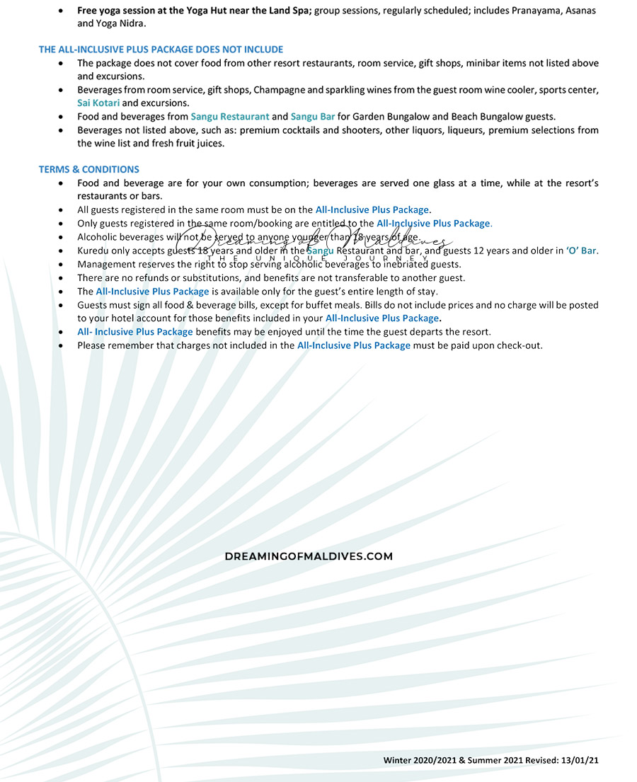 La formule Tout Inclus PLUS Kuredu MAldives en détail