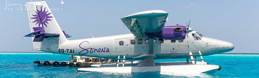 l'Hydravion privatisé aux couleurs de Soneva aux Maldives