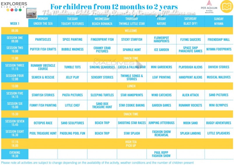 Programme club enfants niyama maldives 12 mois - 2 ans