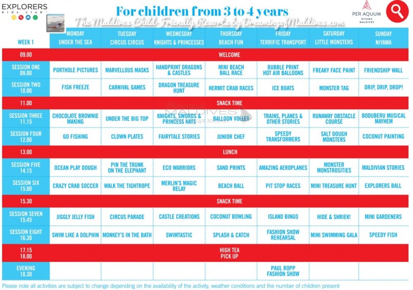 Programme club enfants niyama maldives 3 - 4 ans