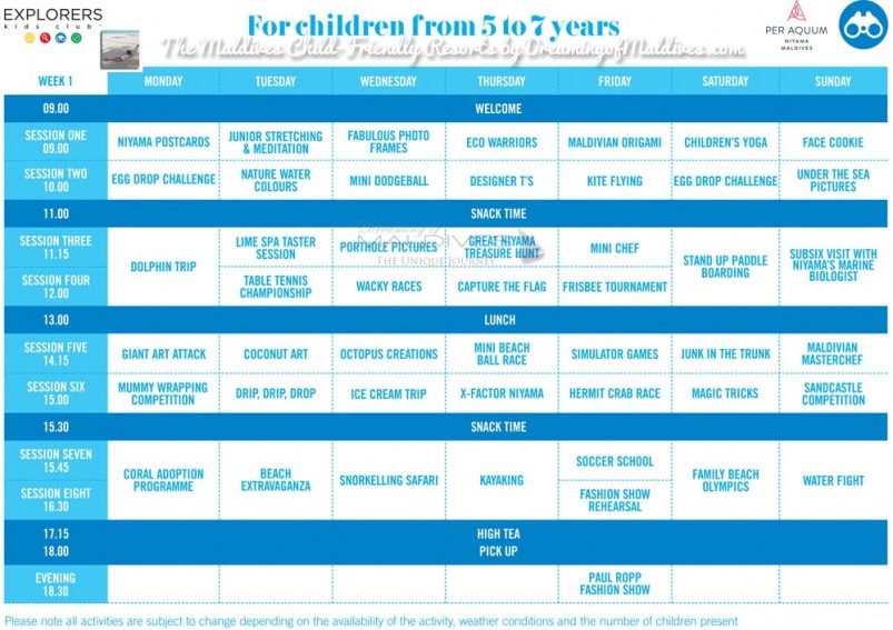 Programme club enfants niyama maldives 5 - 7 ans