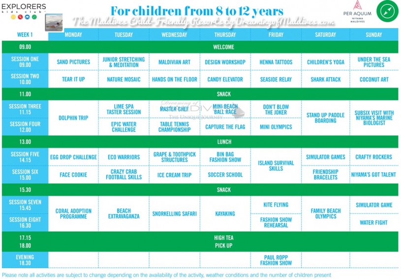 Programme club enfants niyama maldives 8 - 12 ans
