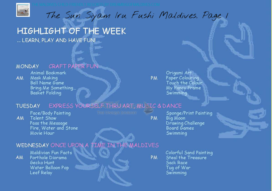 Le programme du club-enfants Sun Siyam Iru Fushi Maldives