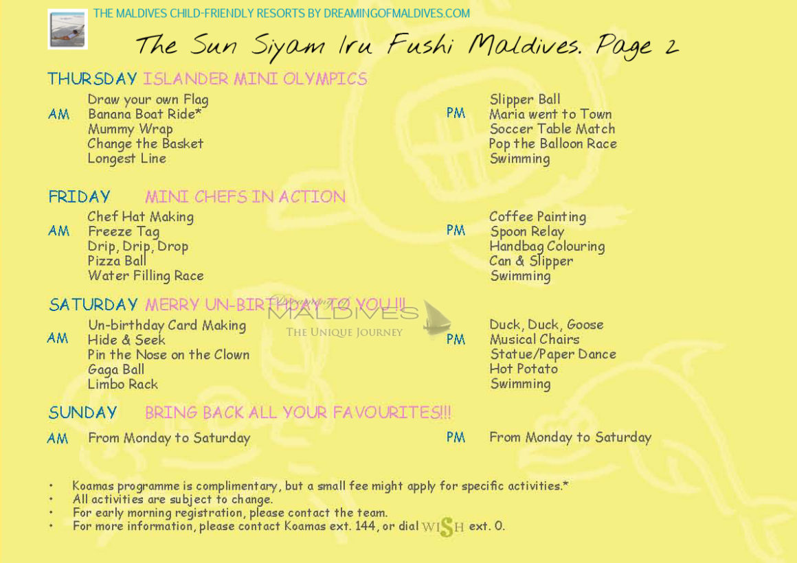 Le programme du club-enfants Sun Siyam Iru Fushi Maldives - 2