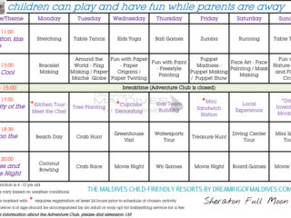 Programme club enfants Sheraton Full Moon Maldives