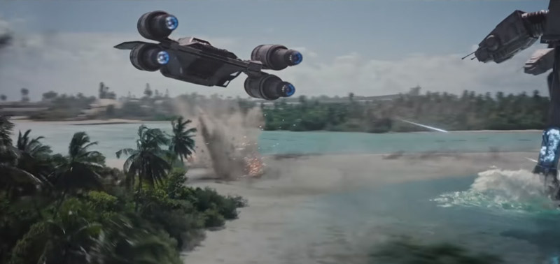 Scene de bataille de Rogue One sur Kudafushi aux MAldives tournage star wars
