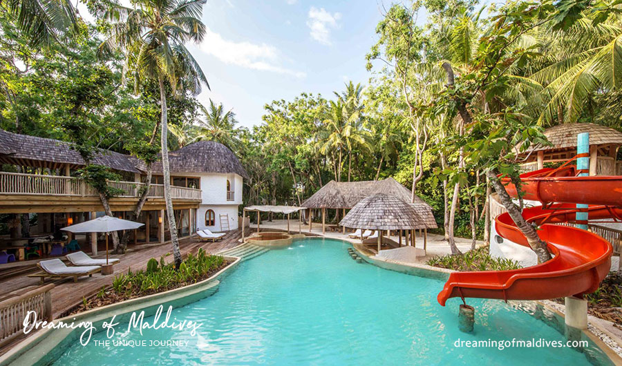 Le DEN club enfants et ados avec toboggan à Soneva Fushi Maldives Hôtel avec toboggans maldives