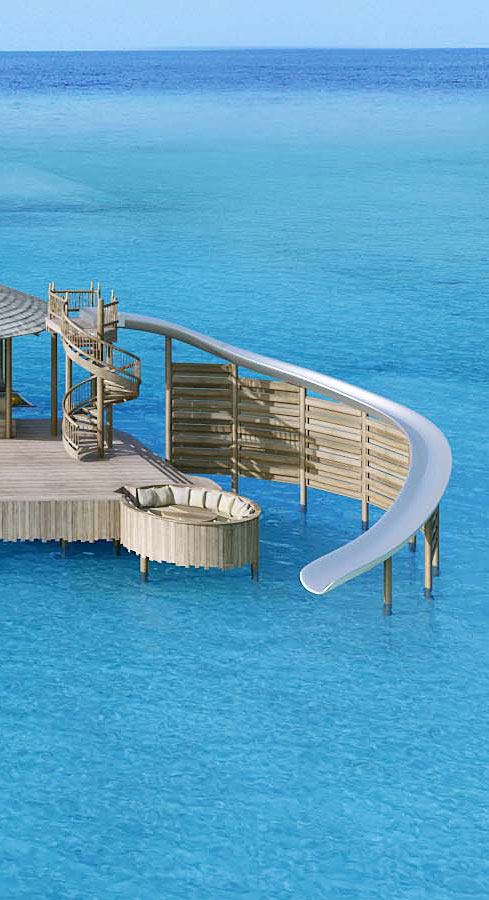 Soneva Fushi villas sur pilotis avec toboggans