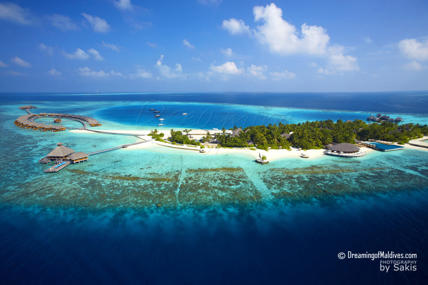 Huvafen Fushi Maldives Resort Aerial View
