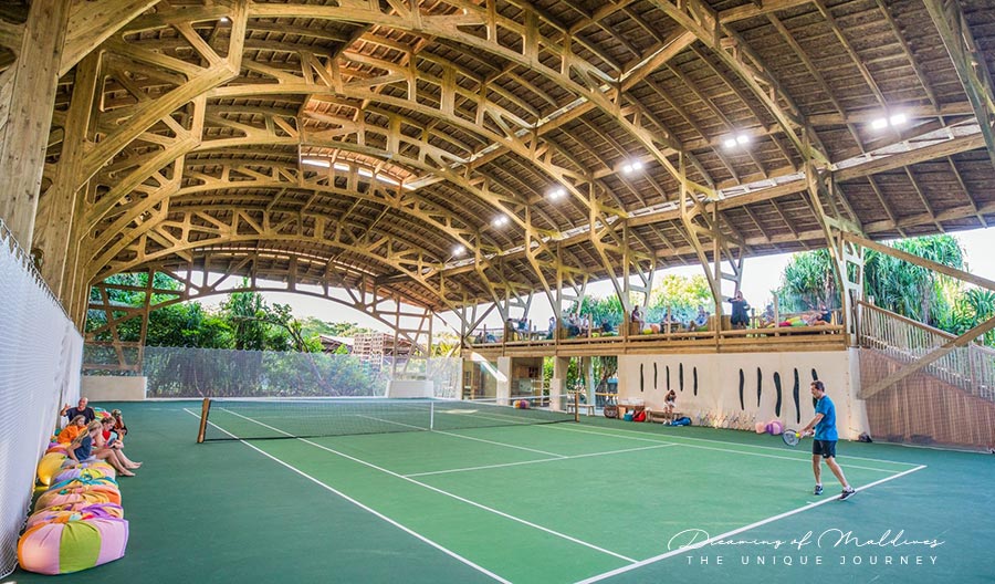 Soneva Fushi's covered Olympic-sized tennis court