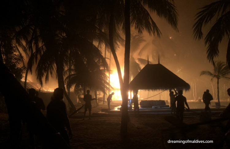 Flames burning the resort gili lankanfushi.