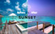 A comparison of the views from Gili Lankanfushi Water Villa Suite With Pool at day VS at Sunset.